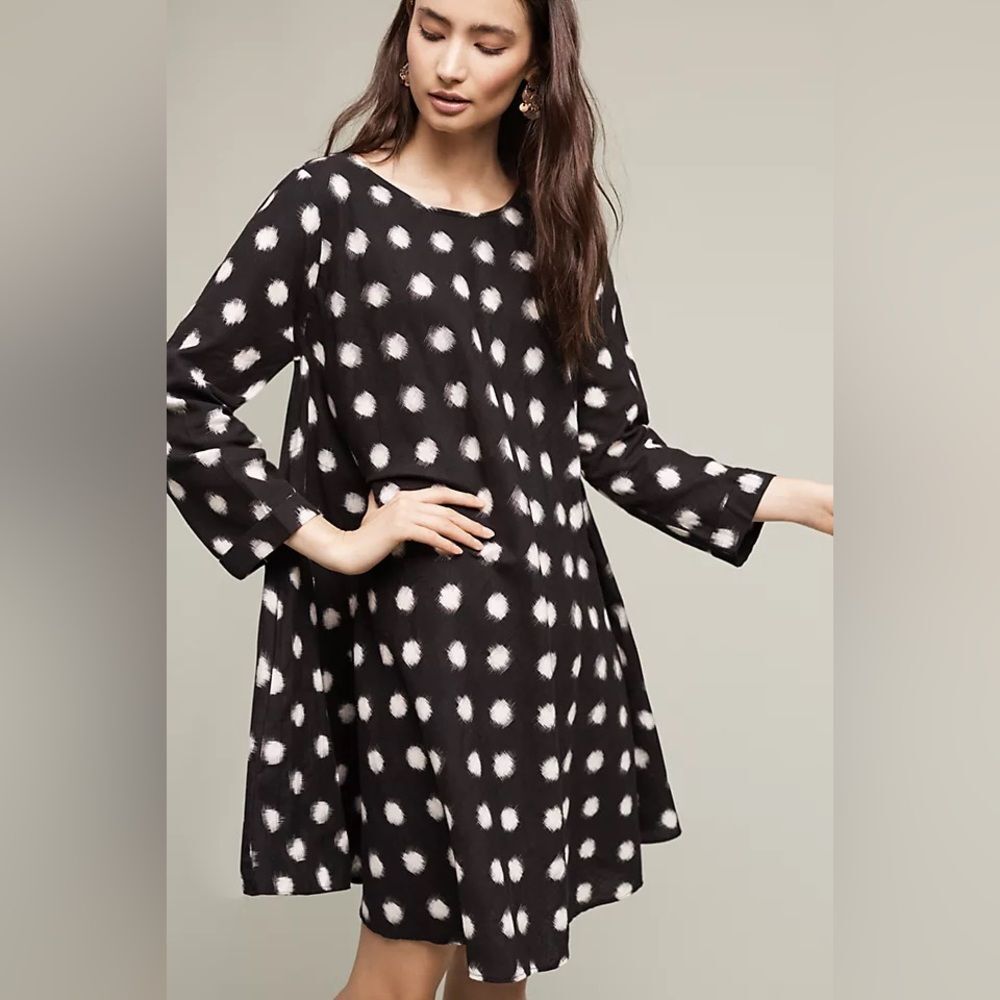 Anthropologie Norblack Norwhite Morningside Swing Dress black & white dot Medium